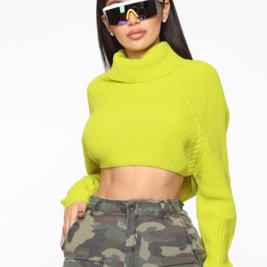Lime Green Crop Long Sleeve Cow Neck sweater